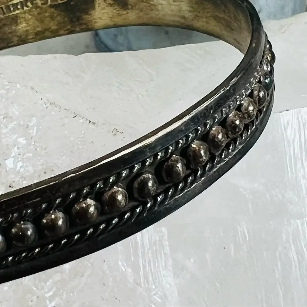Mexico Solid Sterling Silver Bangle 8in Rustic Boho